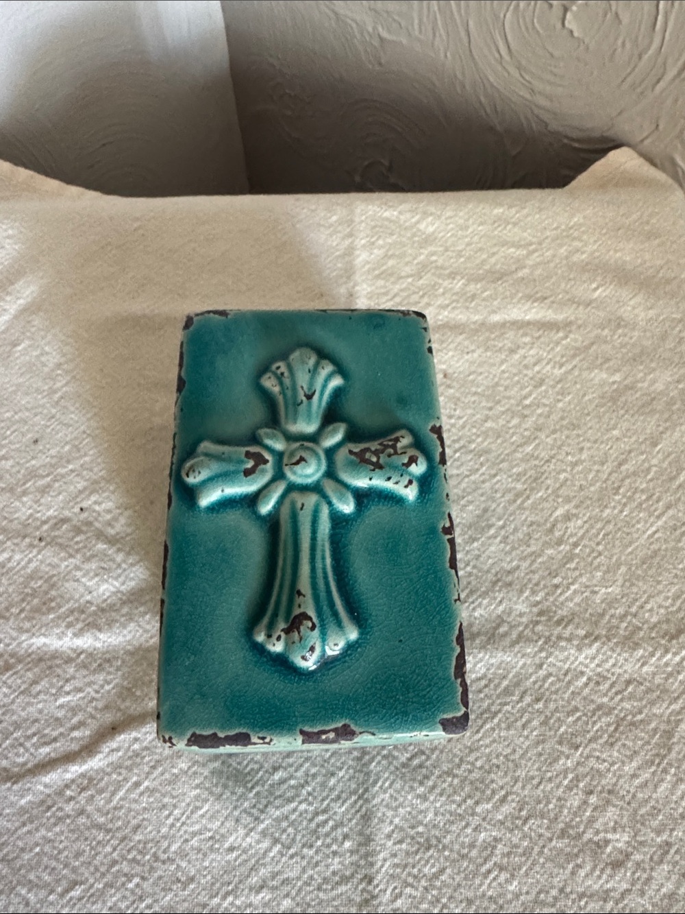 Turquoise Ceramic Cross Decorative Accent